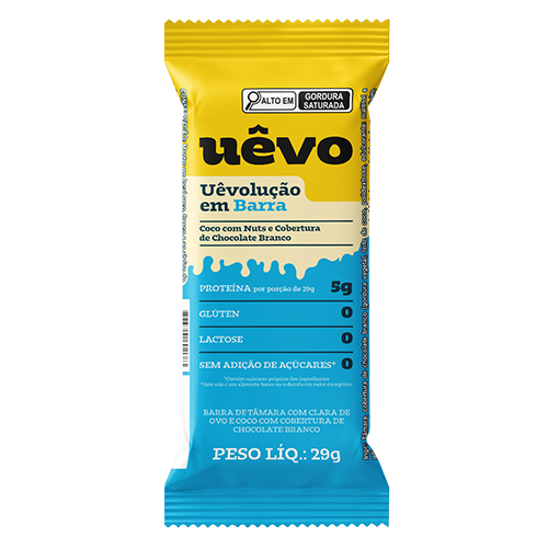 Uêvolução em Barra - Coco com Nuts - Cobertura de Chocolate Branco 29g
