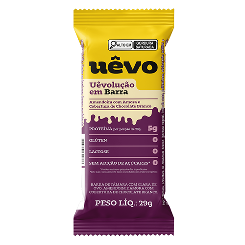 Uêvolução em Barra - Amendoim com Amora - Cobertura de Chocolate Branco 29g