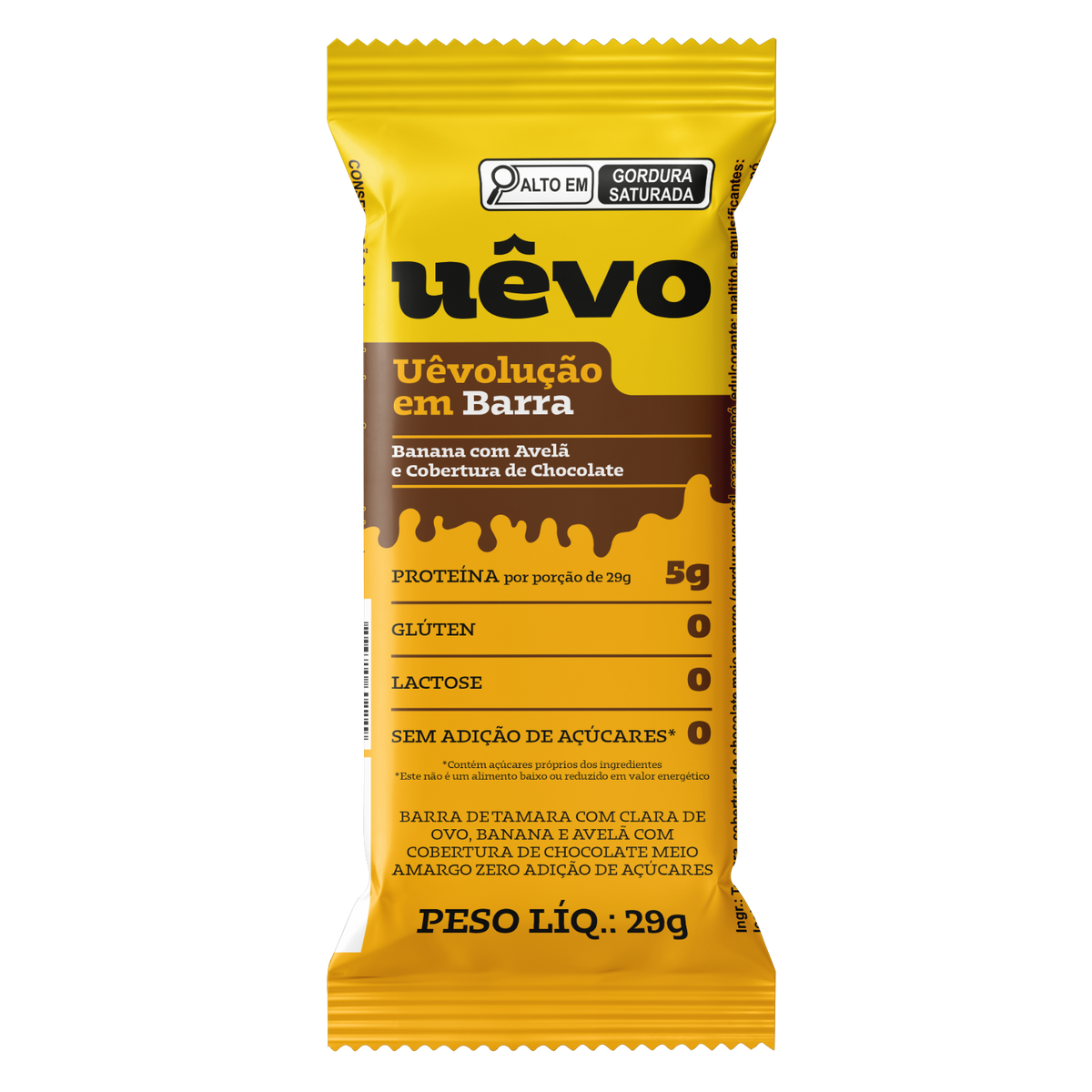 Uêvolução em Barra - Banana com Avelã - Cobertura de Chocolate 29g - 10un