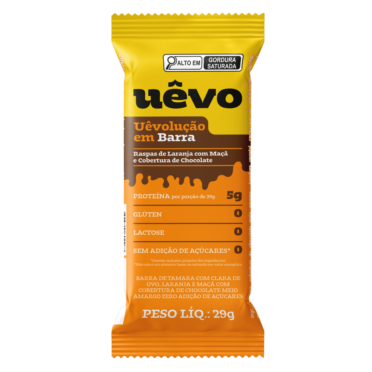 Uêvolução em Barra - Raspas de Laranja com Maçã - Cobertura de Chocolate 29g - 10un
